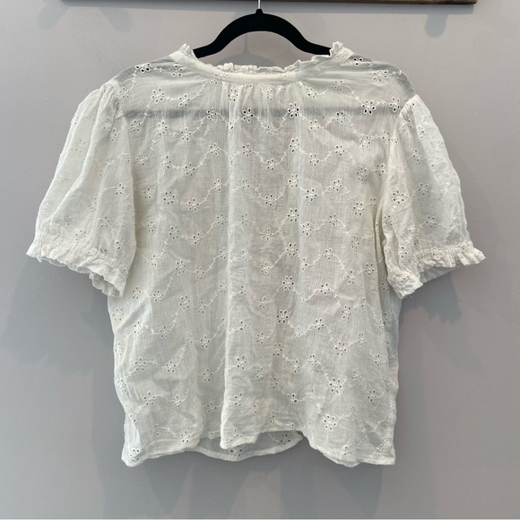 FREE PEOPLE Letters To Juliet Eyelet Top White Puff Sleeve Tie Back Boho Medium - Picture 5 of 8